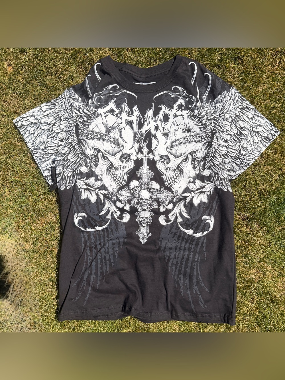 Salvage Black Short-Sleeve Skull & Wing Graphic Tee